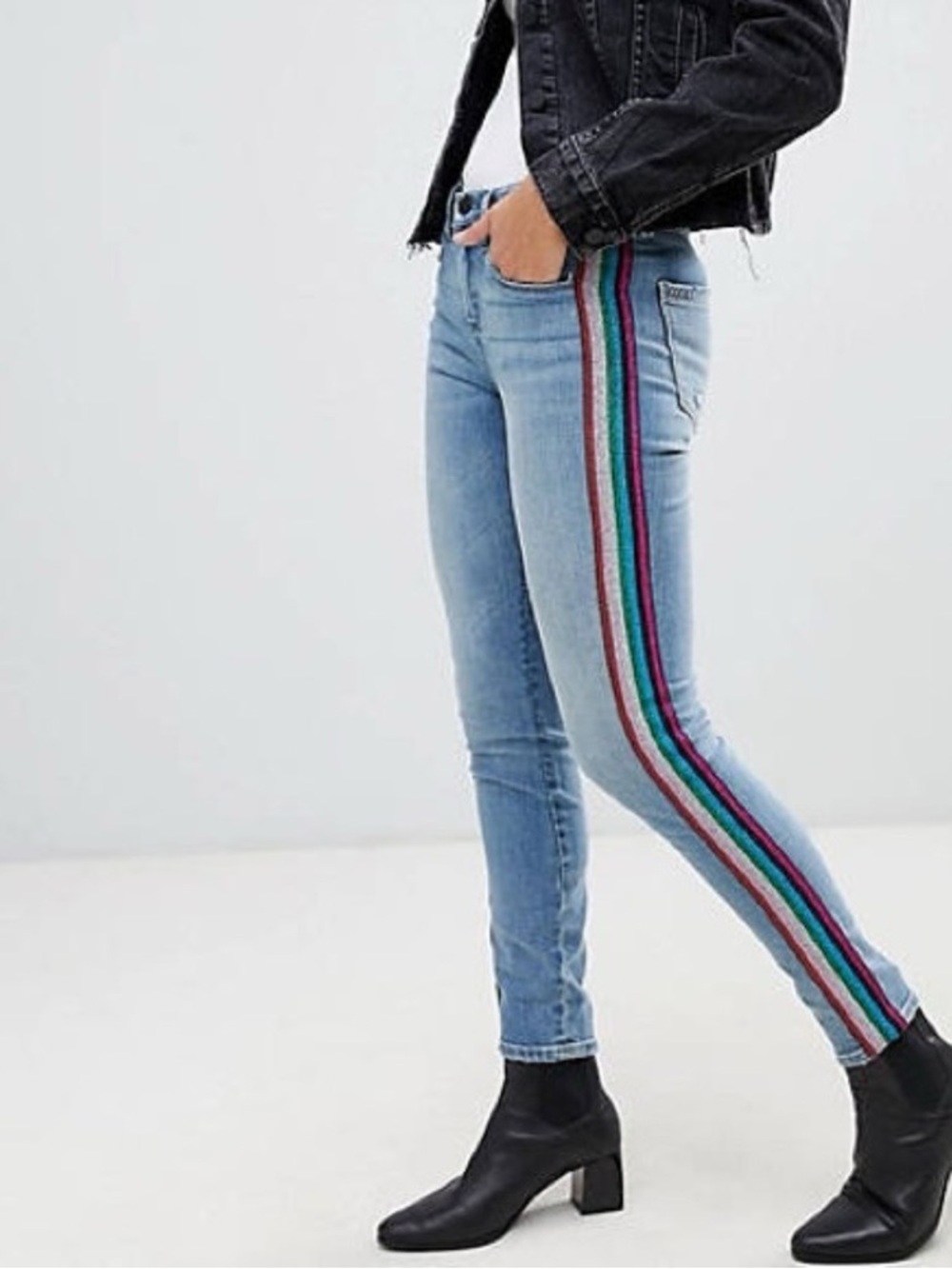New Blank NYC Glitter Striped Rainbow Skinny The bond jeans mid rise retrograde